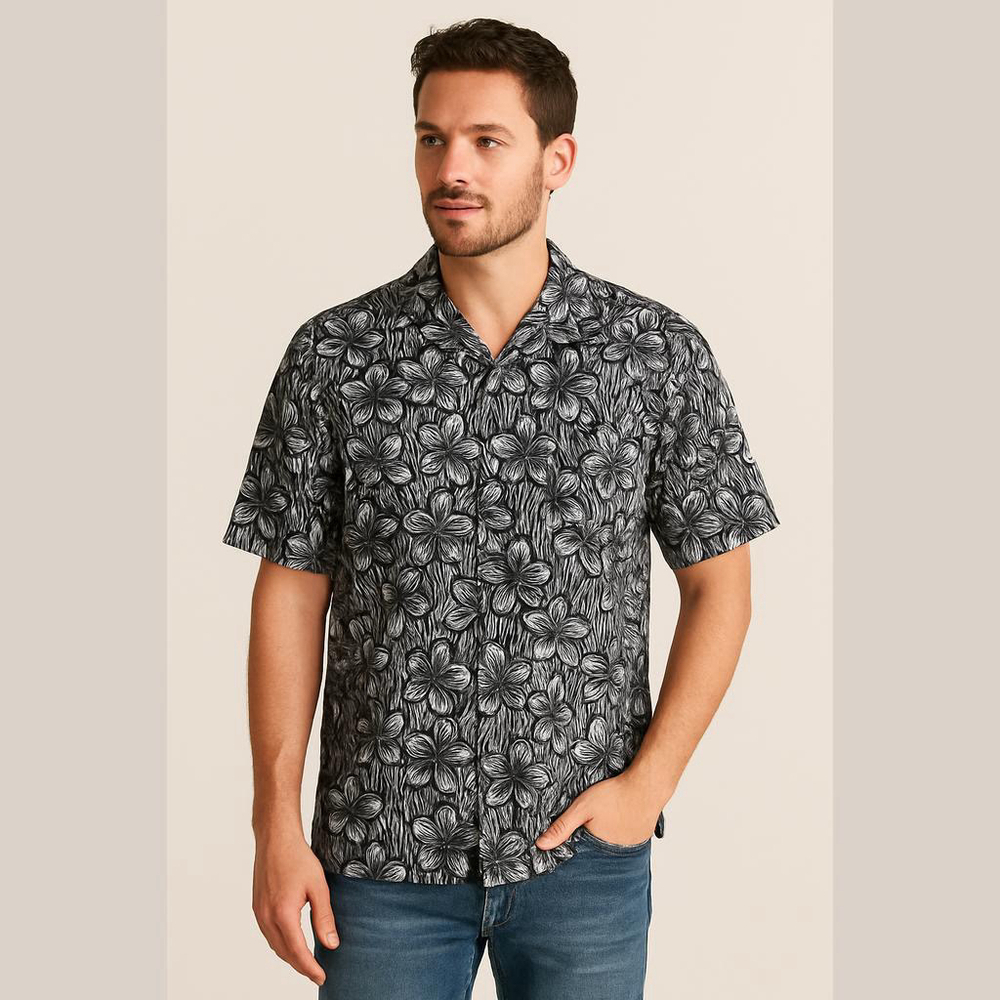 NAK Men's Blue Floral Hawaiian Shirt Large